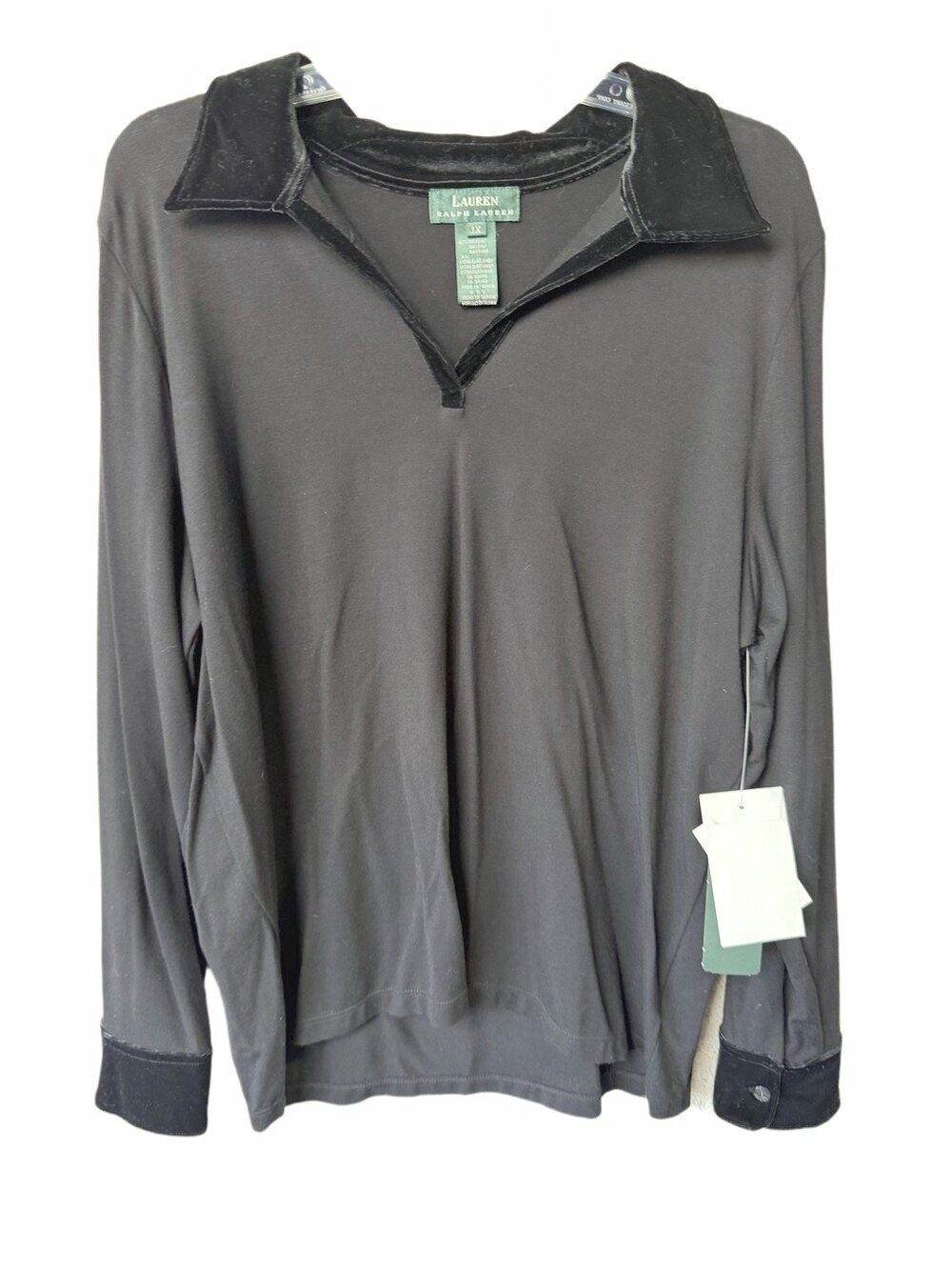 Lauren Ralph Long Sleeve Polo Shirt Womens Black V-Neck Stretch Unlined Size 1X